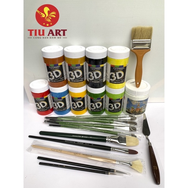 Combo Màu+Bút Vẽ Tường chuyên nghiệp đầy đủ (màu vẽ trong nhà, trên toan)