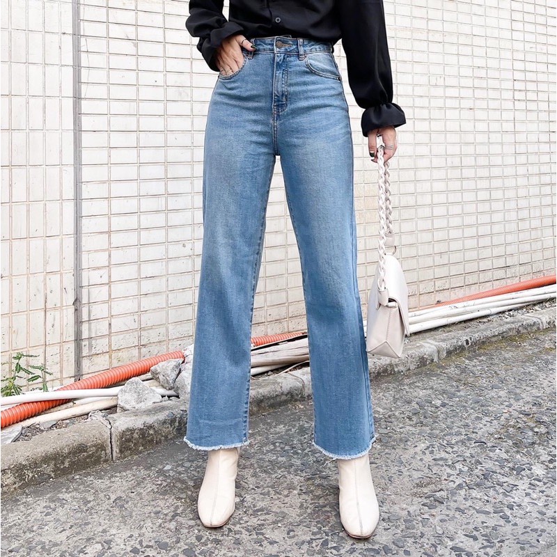 ( Hình thật) QUẦN JEANS SUÔNG 9 TẤC LAI TUA LƯNG CAO ĐỦ BA MÀU