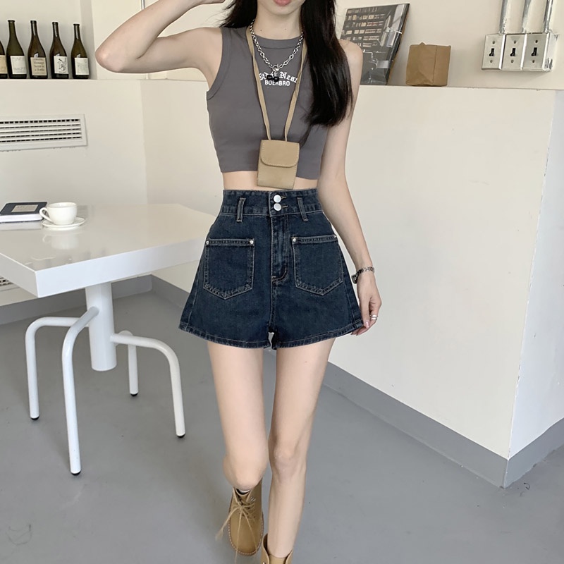 Quần Short Denim Lưng Cao Ống Rộng Thời Trang Mùa Hè Dễ Phối Đồ Cho Nữ