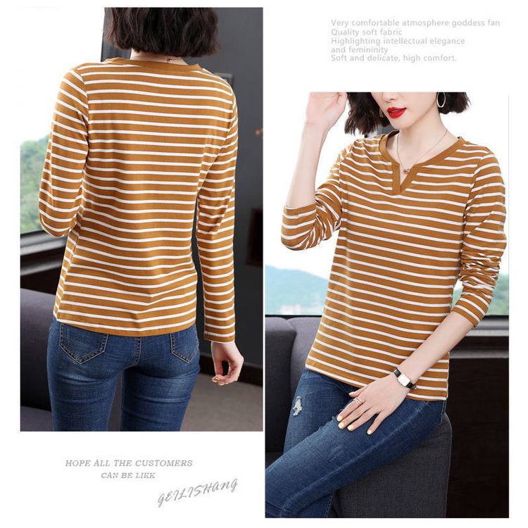 Áo thun tay dài cổ chữ V thời trang cho phụ nữ trung niên