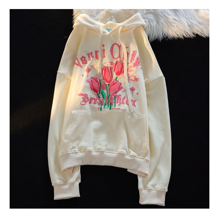 Áo Hoodie Dáng Rộng In Hình Hoa Tulip Thời Trang Mùa Thu Hàn Quốc Dành Cho Nữ