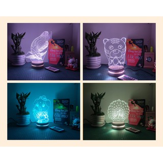 Đèn ngủ 3d khắc hình 12 con giáp, con vật đáng yêu