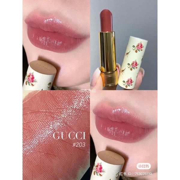 Son dưỡng có màu Gucci Voile 203 213 208 508, tông màu hồng đất, nhiều chất dưỡng, màu lên môi chuẩn
