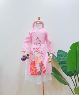 Áo dài gấm công kèm mấn