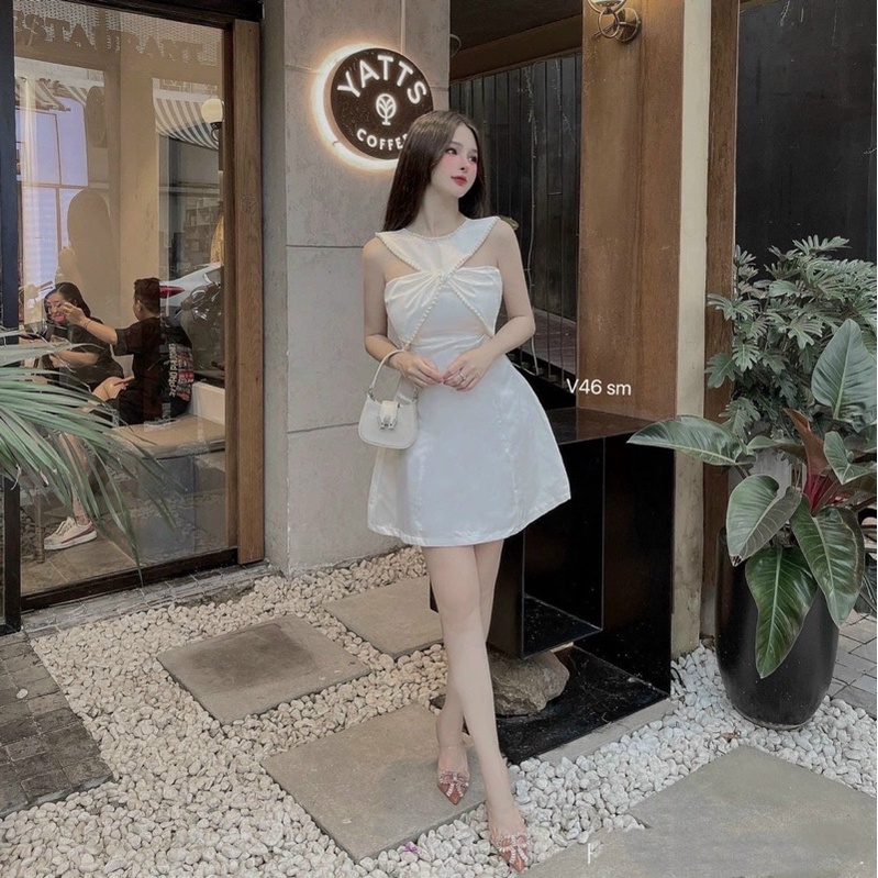 Đầm Dây Thắt Vai Xoè Tapta Cúp Nhún Chéo Ngực