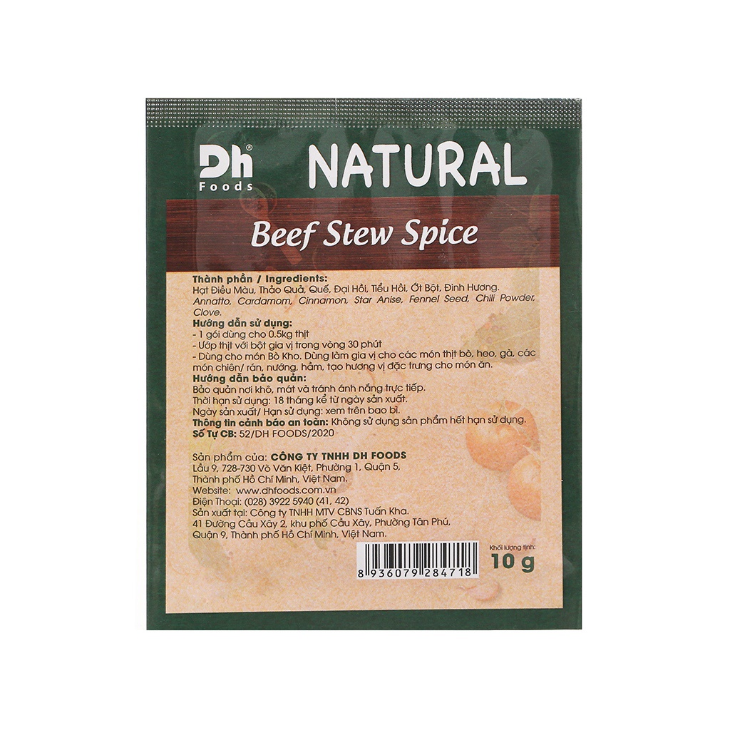 GIA VỊ NẤU BÒ KHO- NATURAL BEEF STEW SPICE DH FOODS 10G