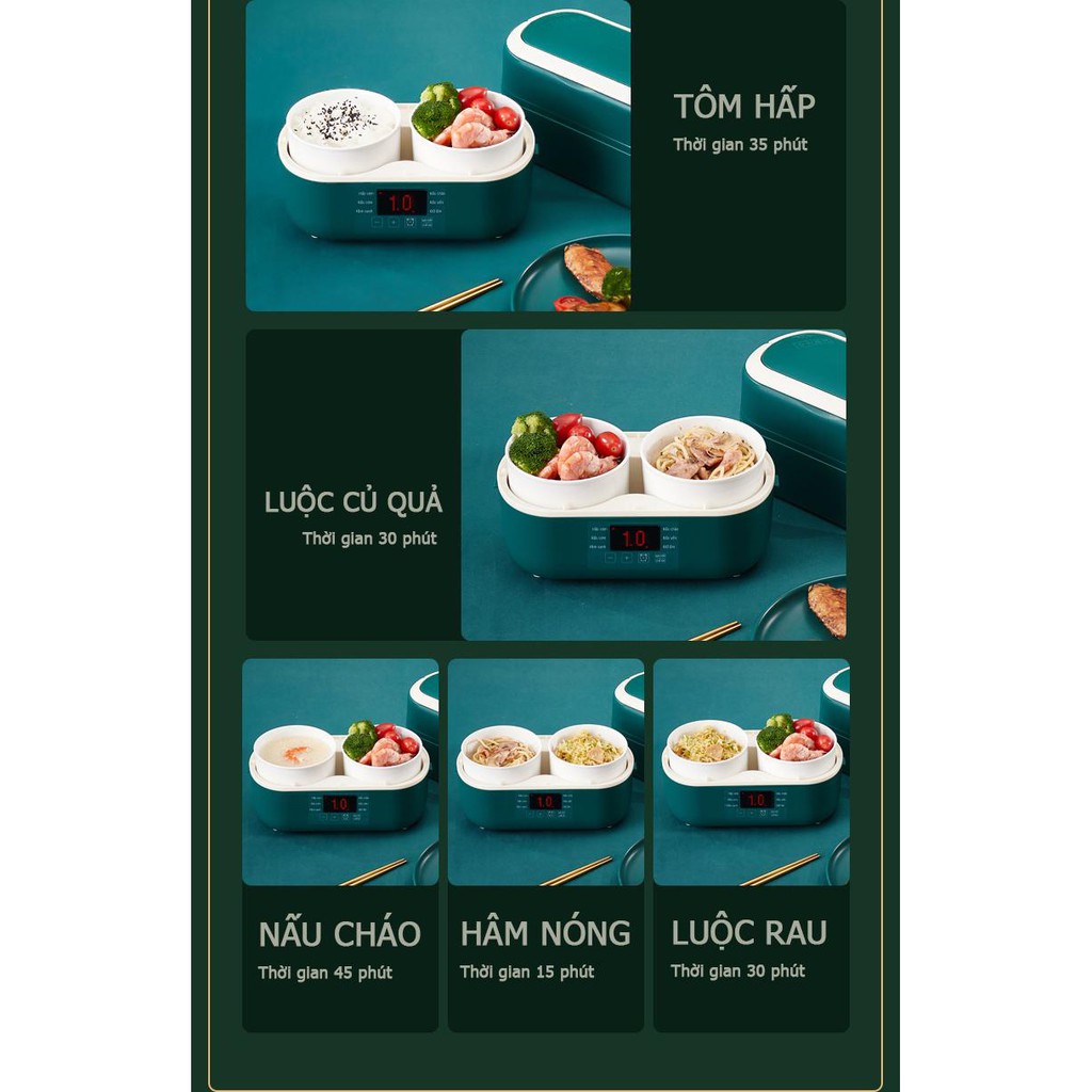 Hộp Cơm Hâm Nóng, Nhiều Chức Năng Nấu Cơm, Hầm Nhừ, Hâm Nóng Thức Ăn, 4 Bát Gốm Sứ 2 Tầng, Nồi Cơm Mini Tại Văn Phòng