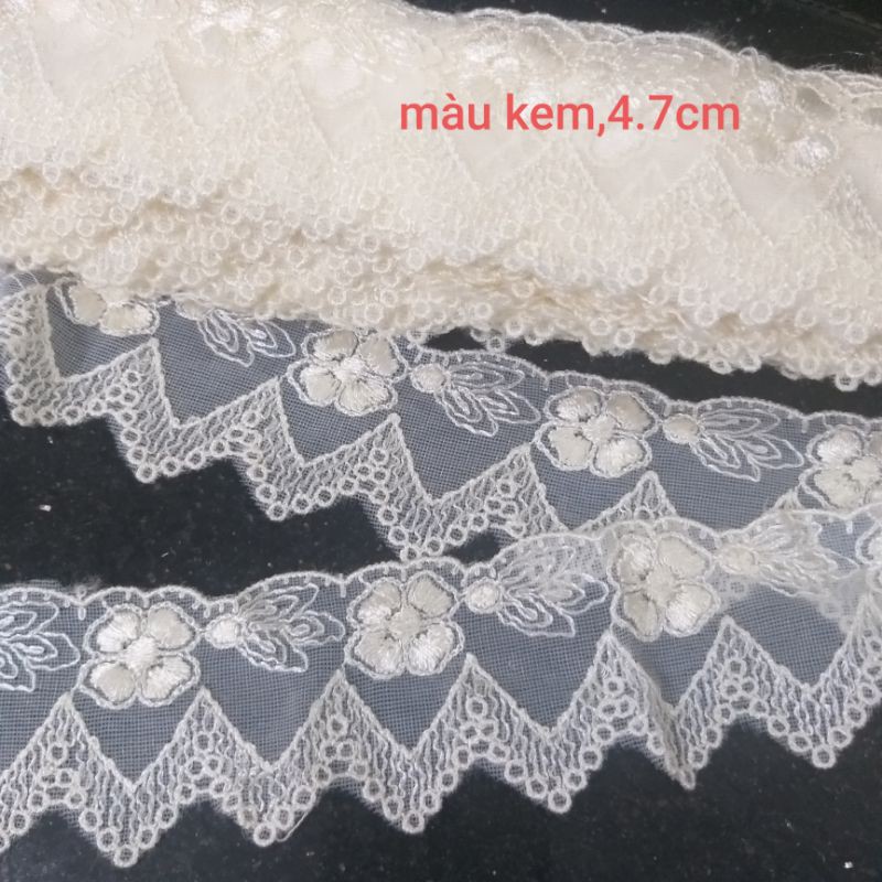 Ren lưới thêu , màu kem , size từ 1.4cm đến 7cm