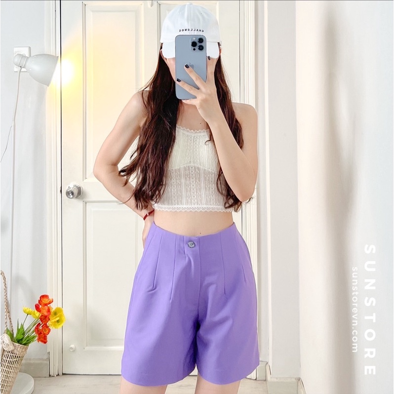 Quần short nữ ống rộng, quần đùi sooc lưng liền xếp ly có túi 4 màu