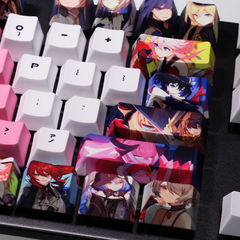 MmiHoYo KeyCap PBT 108 phím Keycap Thuốc nhuộm Thăng hoa Phim hoạt hình Anime Keycap cho Cherry Mx Bàn phím cơ chuyển đổi Gateron Kailh