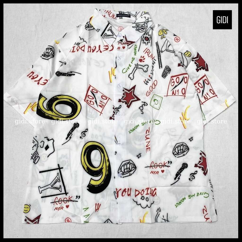 Áo sơ mi nam nữ unisex vải lụa form rộng tay lỡ in họa tiết hoá học ❤️ áo sơ-mi ngắn tay thoáng mát, vải không nhăn