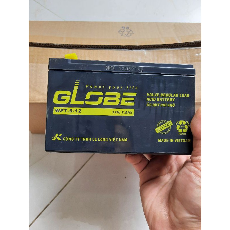 Chính hãng Ắcquy Globe 12V 7,5Ah cửa cuốn , phun thuốc trừ sâu , xe điện trẻ em