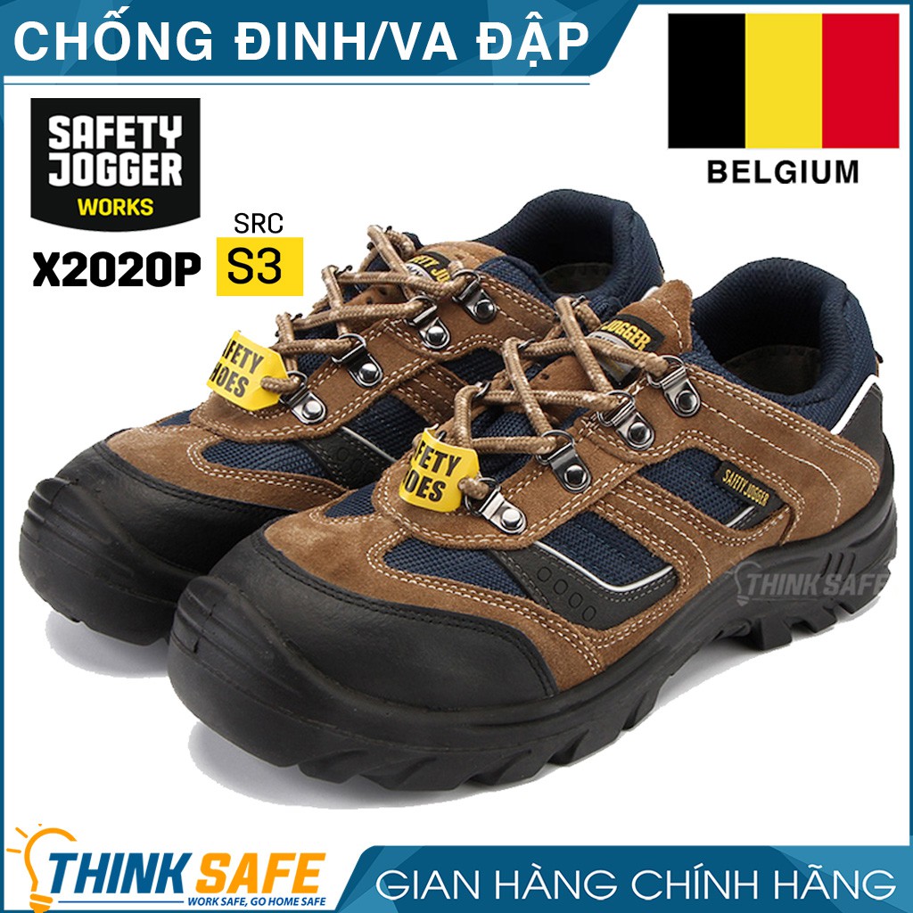 Giày bảo hộ Safety Jogger X2020 S3 thấp cổ da lộn siêu đẹp, chống trơn trượt, chống thấm nước (nâu) - Thinksafe