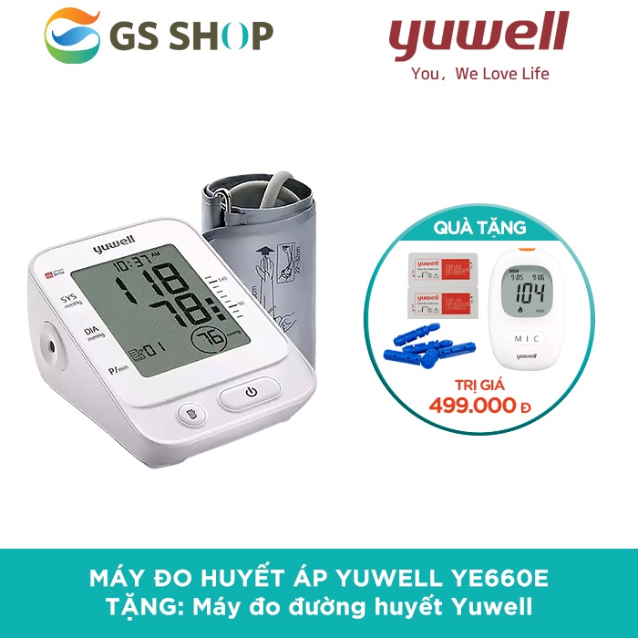 Máy đo huyết áp YUWELL YE660E (Bản mới 2022 dùng cáp USB) có giọng nói Việt tặng MÁY ĐO ĐƯỜNG HUYẾT YUWELL 710