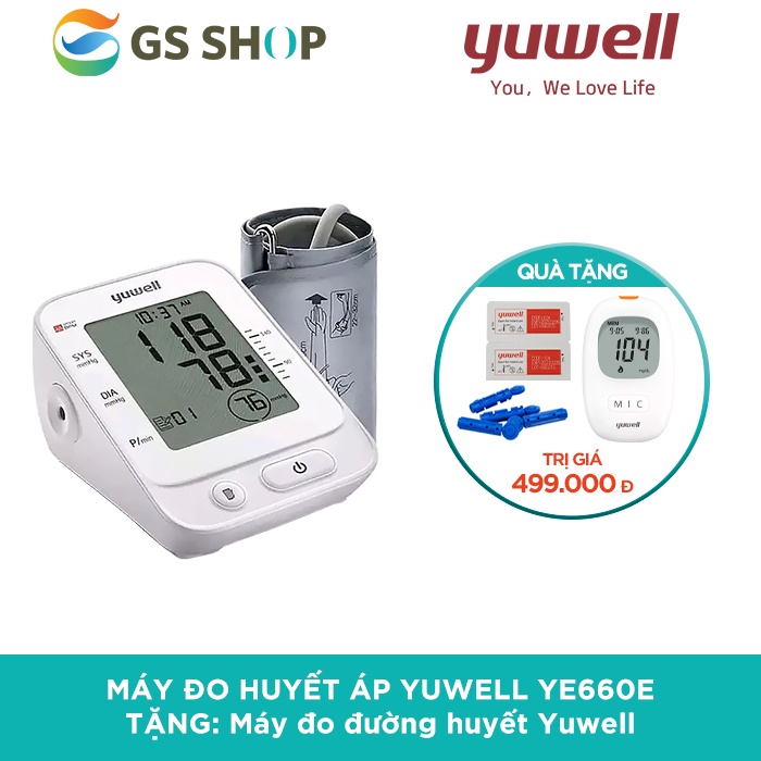 Máy đo huyết áp YUWELL YE660E (Bản mới 2022 dùng cáp USB) có giọng nói Việt tặng MÁY ĐO ĐƯỜNG HUYẾT YUWELL 710