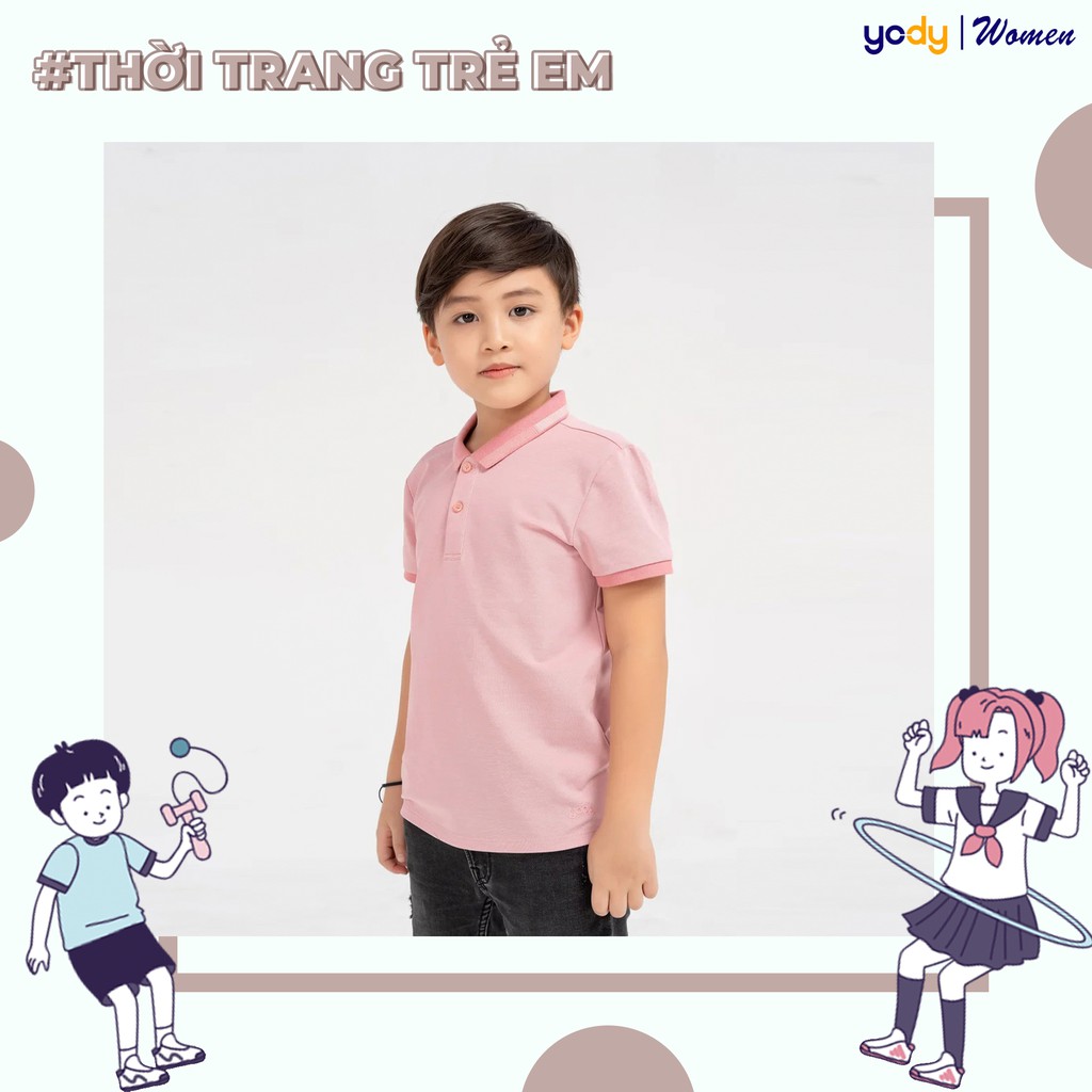 Áo polo trẻ em YODY chất liệu mắt chim phối bo KID3072