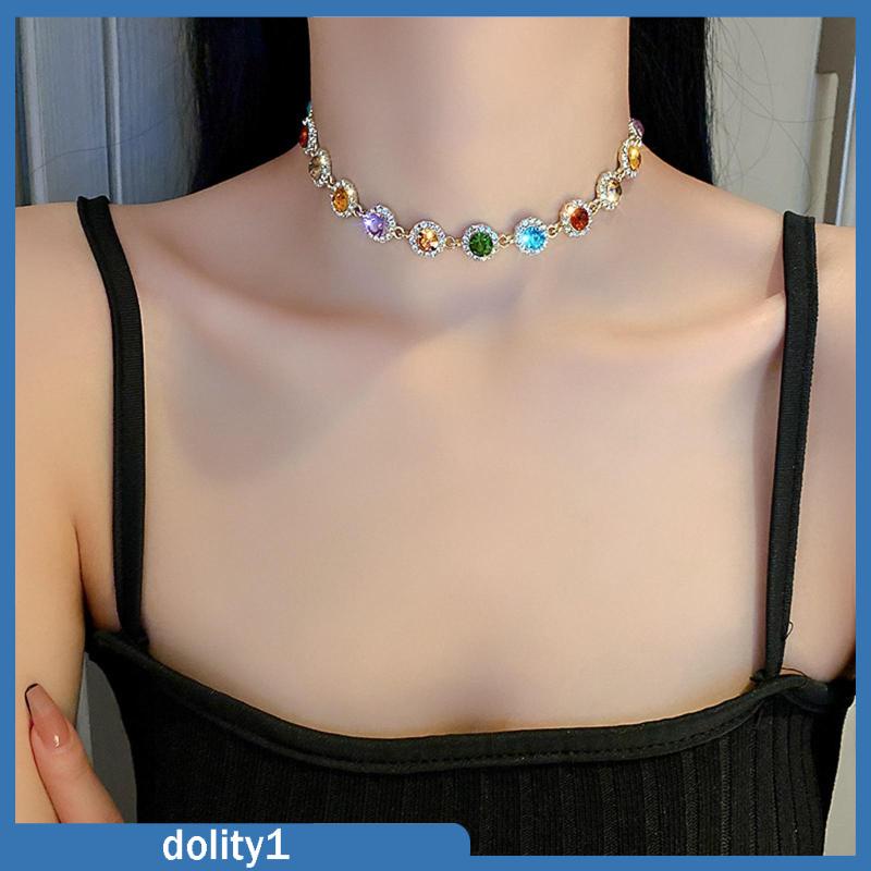 Vòng cổ Choker Mặt Pha Lê Nhiều Màu Sắc Lấp Lánh Quà Tặng Cho Nữ