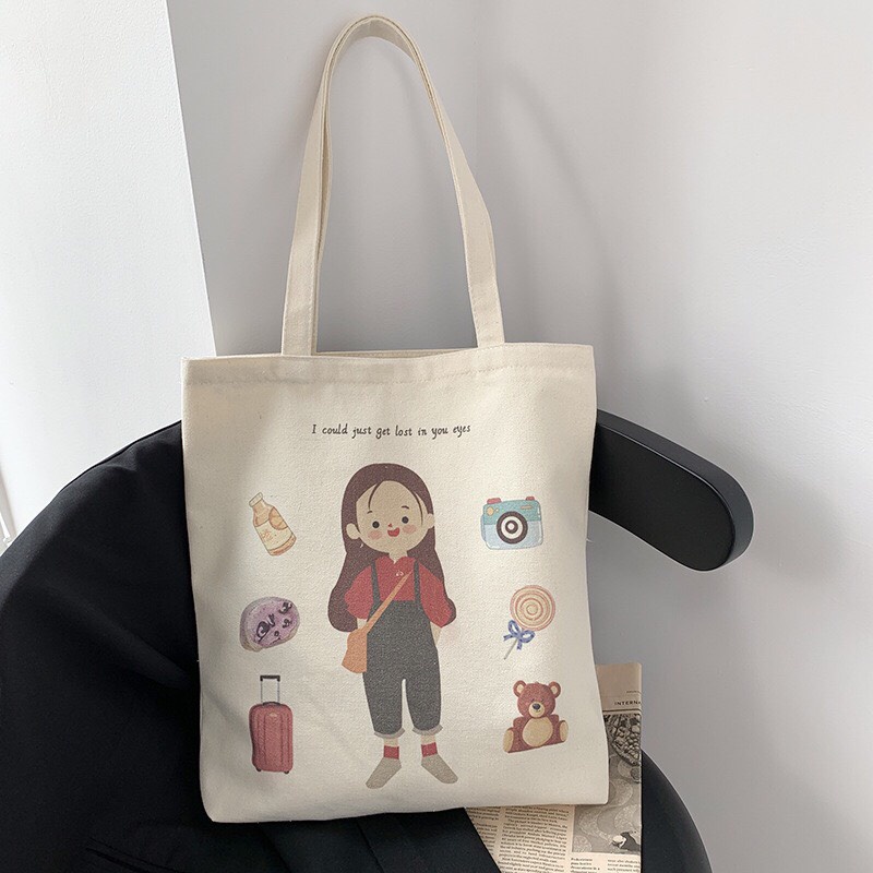 Túi Tote Vải Canvas CÔ BÉ ĐEO TÚI XÁCH Dễ Thương Đeo Đi Chơi Đi Học Đi Làm Phong Cách Ulzzang Hàn Quốc HOT TREND MTT0167