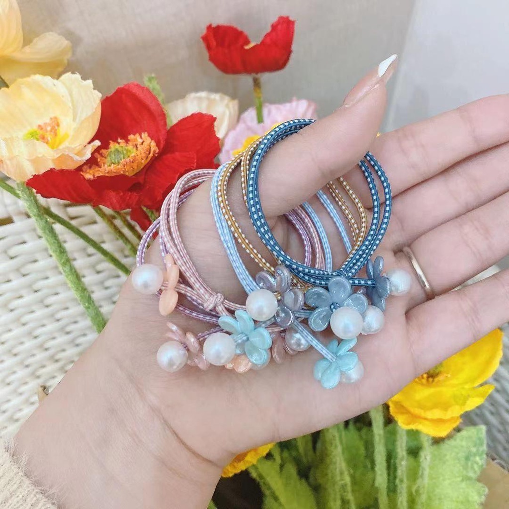 EUTUS 1 Dây Cột Tóc Co Dãn Đính Hoa Màu Sắc Ngẫu Nhiên