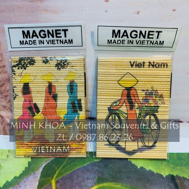 Set Dán Nam Châm Mành Tre Lưu Niệm Phong Cảnh Việt Nam - Handmade Bamboo Fridge Magnet