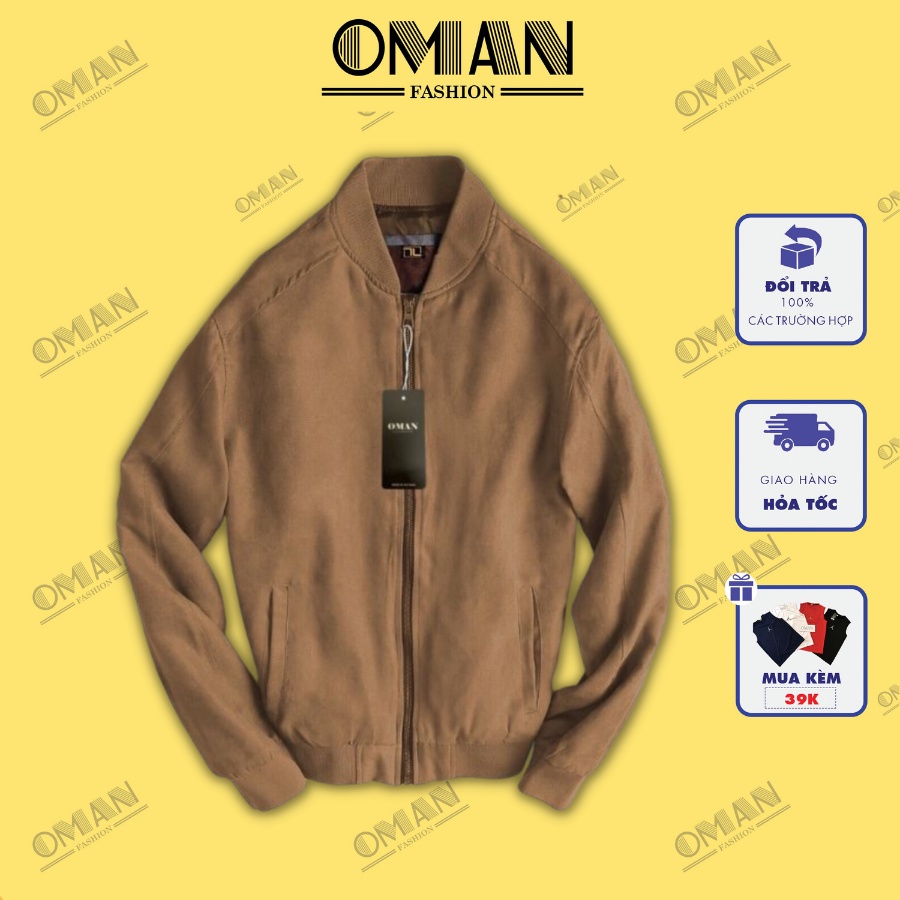 Áo khoác mỏng nam OMAN, áo bomber da lộn lót gió form rộng thời trang - AK64