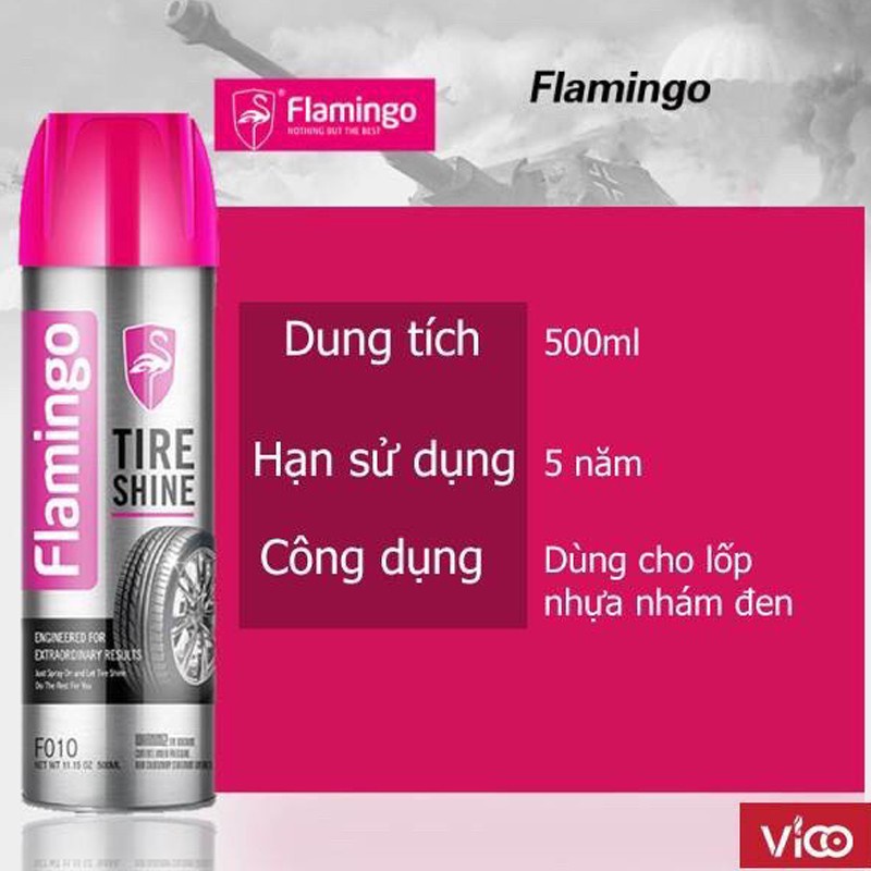 Chai Xịt Dưỡng Bóng Vỏ Lốp Xe Ô Tô Phục Hồi Nhựa Đen Flamingo F010 500ml CARZONE.TOP