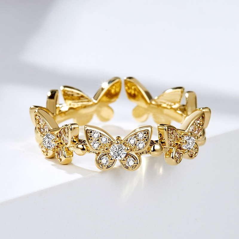 Nhẫn Hình Học Bướm Đính Đá Zircon Lá Cây Điều Chỉnh Được Thời Trang Tối Giản Làm Quà Tặng Trang Sức Cho Bạn Gái
