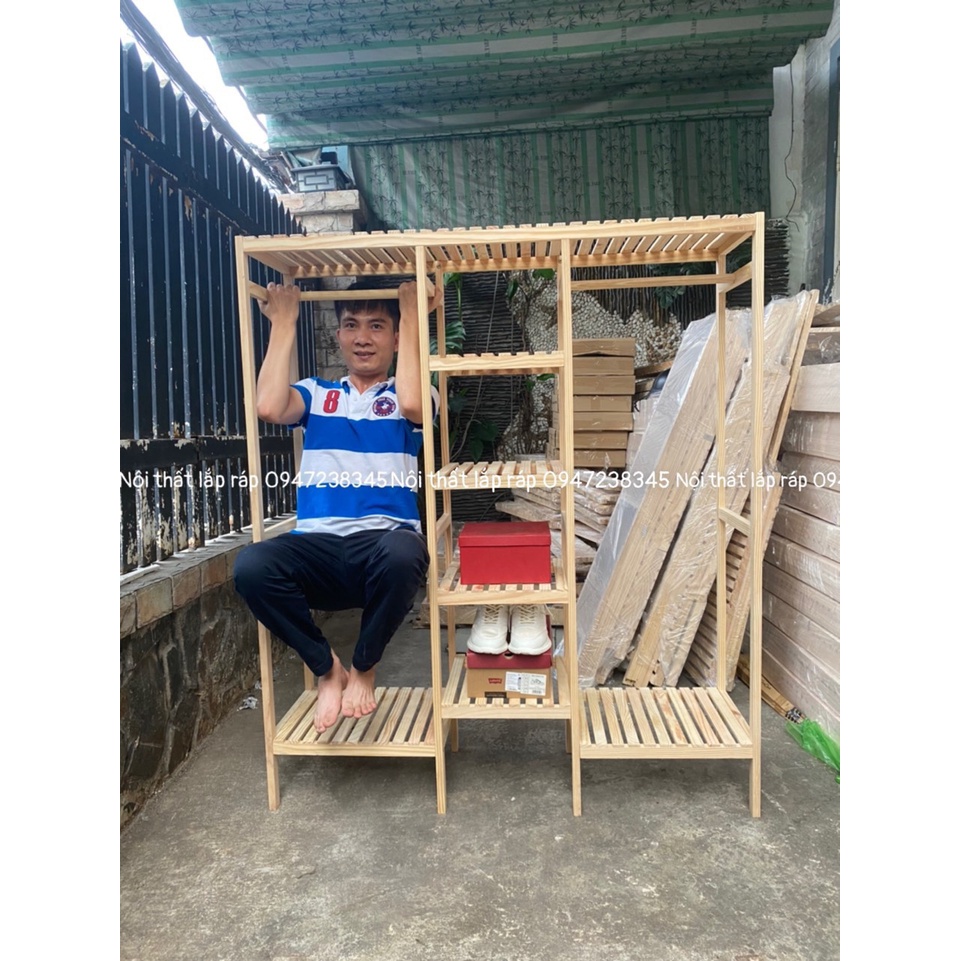Kệ Treo Quần Áo, Gía Treo Quần Áo Kiểu Hàn - Gỗ Thông Mỹ Bảo Hành 12 Tháng Kích Thước Cao 150cm Rộng 130cm Sâu 39cm