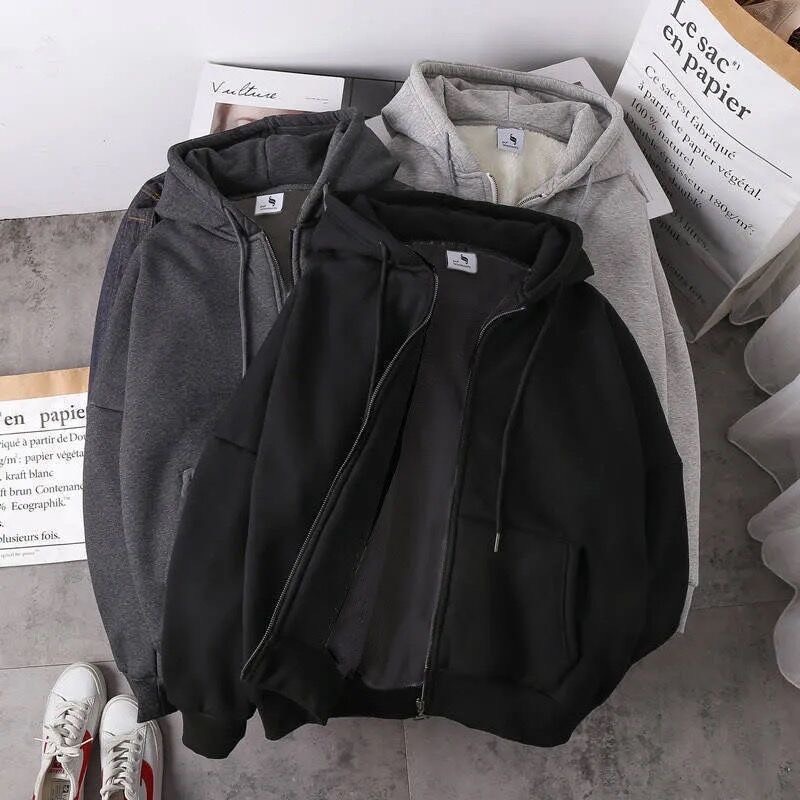 Áo khoác nỉ hoodie nam nữ khóa kéo lót lông cừu dày dặn ấm áp Shop Rubysan (BL30)