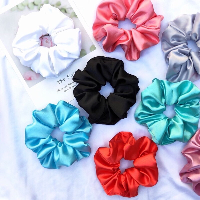 Nơ Buộc Tóc Scrunchies Lụa Phi Bóng - Cột Tóc Phong Cách Hàn Quốc Đeo Tay Sống Ảo