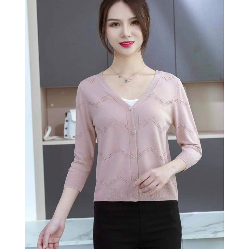 Áo khoác len lạnh cổ tim chất mỏng tay lở . | BigBuy360 - bigbuy360.vn