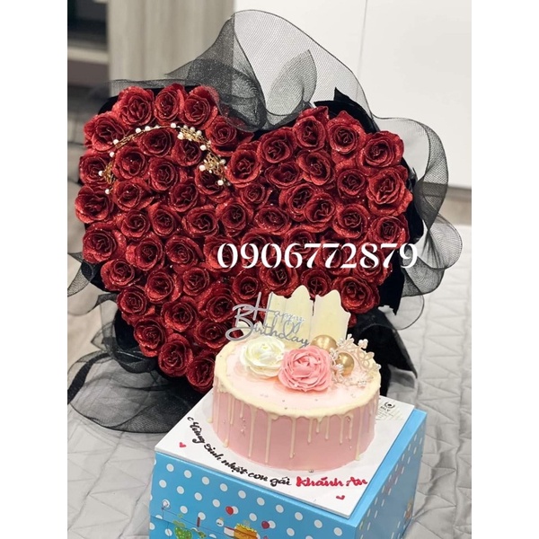 Bó hoa nhũ kim tuyến 50 bông hình trái tim, quà tặng Valentine