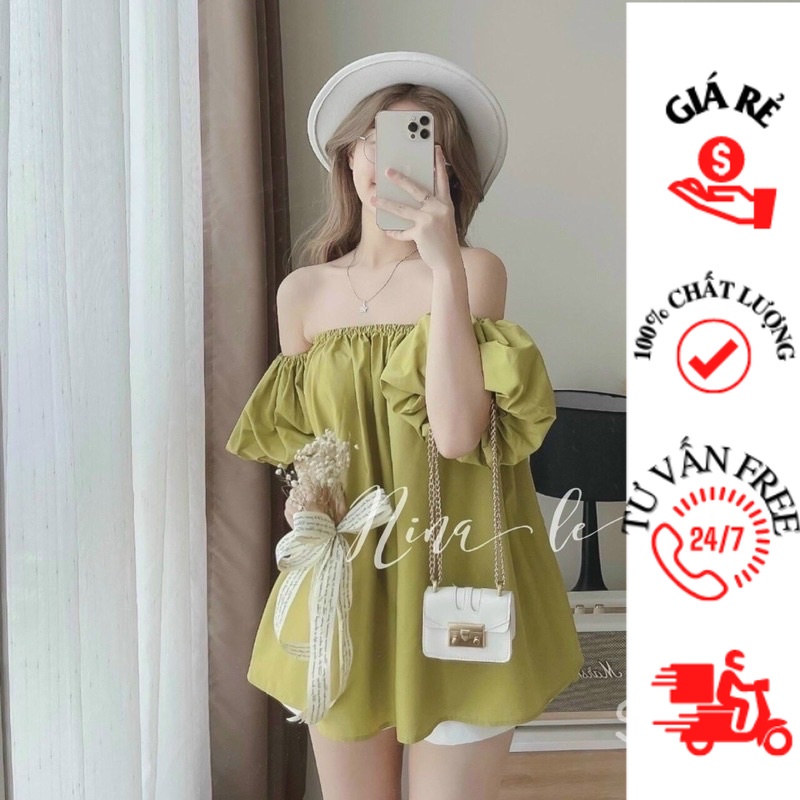 ÁO KIỂU TRỄ VAI NỮ XINH ĐẸP TAY BỒNG KIỂU GẤU QUẦN ,ÁO BABYDOLLY BẸT VAI TAY PHỒNG CHẤT LỤA ĐẸP N alohashop91