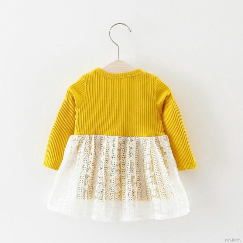 Đầm Tay Dài Cổ Tròn Phong Cách Công Chúa Cho Bé Gái 0-4 Tuổi