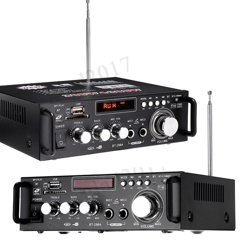 Ampli Mini Bluetooth BT-298A cho ô tô sử dụng nguồn AC 220v hoặc DC 12V tích hợp 2 cổng MIC