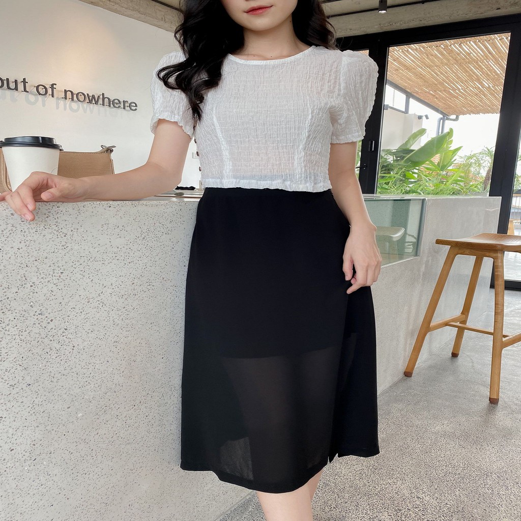 Chân váy xẻ dài nữ MADELEN vải chiffon màu đen