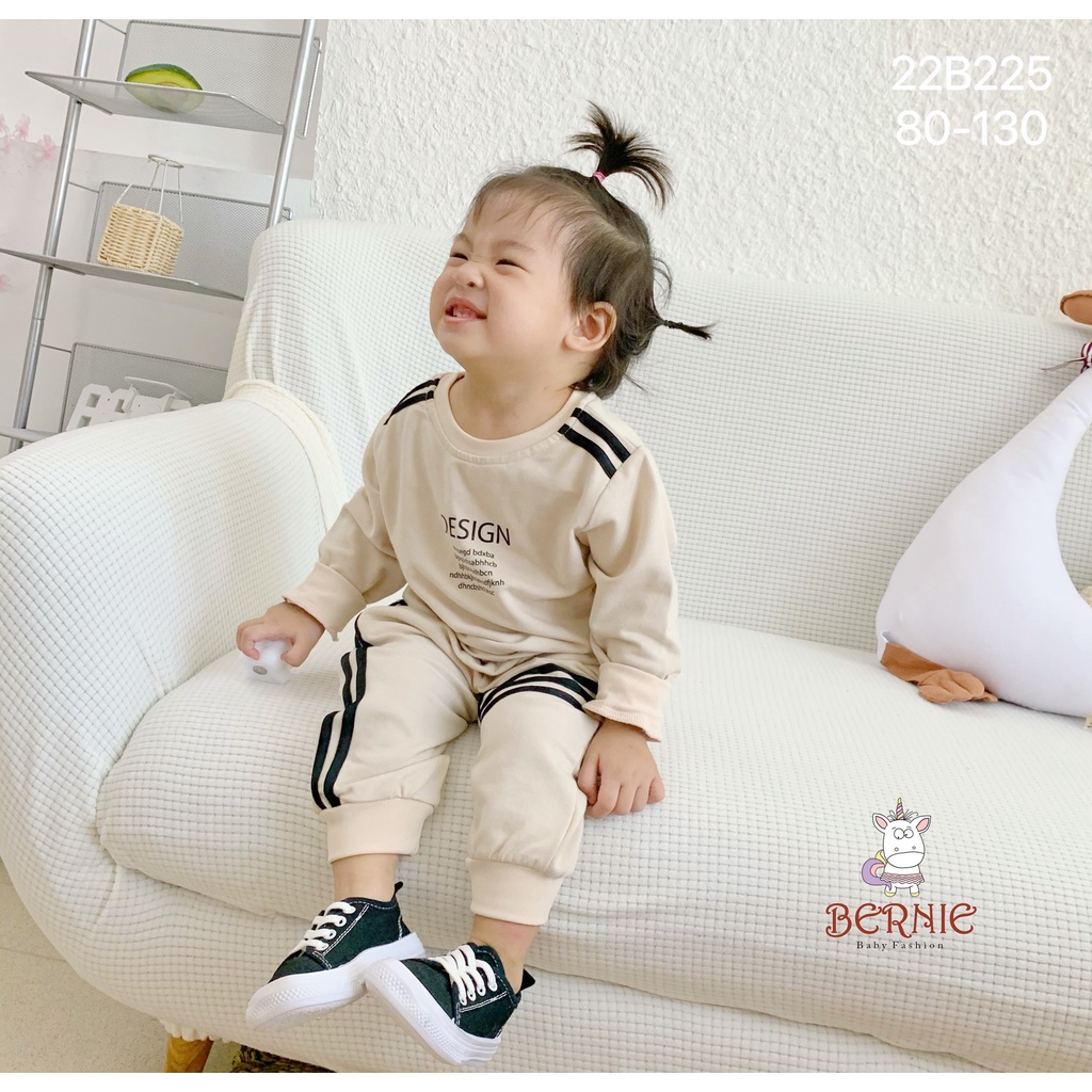 Bộ thu đông da cá thể thao khoẻ khoắn cho bé, bộ cotton dài tay unisex cá tính Bernie
