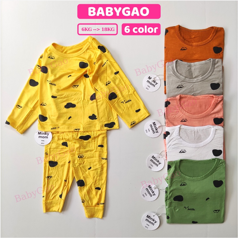 Đồ Bộ Bé Trai Bé Gái Vải Thun Lạnh Họa Tiết Bò Sữa Minkymom, Quần Áo Trẻ Em - Bộ Dài Tay Cho Bé Mặc Ngủ Điều Hòa BabyGao