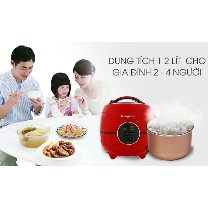 Nồi cơm điện Kangaroo 1.2 lít KG822 đỏ Chính hãng Mới 100%-1.2 lít, Số người ăn 2 - 4 người Công suất 400 W