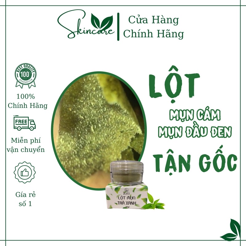 Hộp lớn bột lột mụn từ lá trà xanh tươi nguyên chất lột sạch mụn đầu đen ở mũi