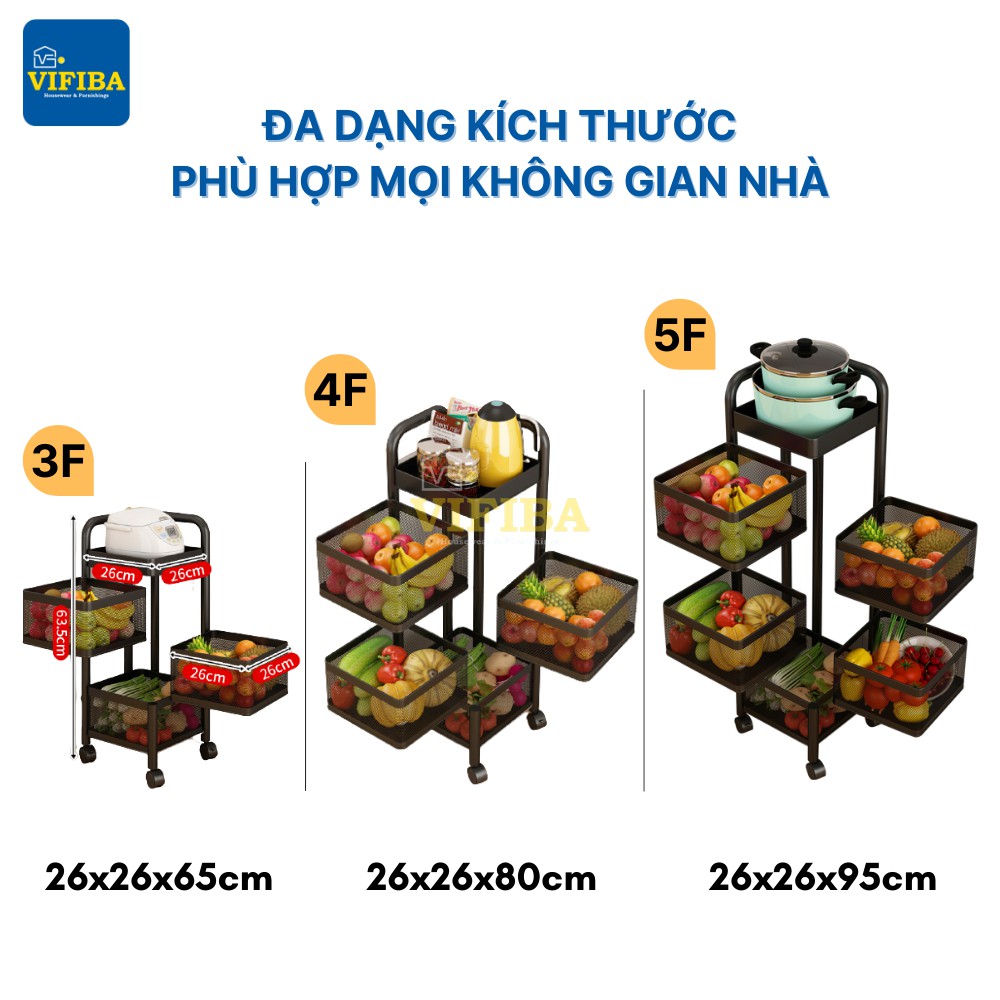 Kệ Xoay 360 Độ VIFIBA Đa Năng, Dạng Vuông, Thép Không Gỉ, Sơn Tĩnh Điện, Tủ Đựng Đồ Nhà Bếp Thông Minh | BigBuy360 - bigbuy360.vn