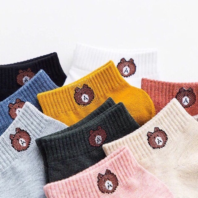 Bộ 10 Đôi Vớ Nữ Cổ Ngắn Hình Gấu Kute Kèm Túi Đựng Xinh Xắn