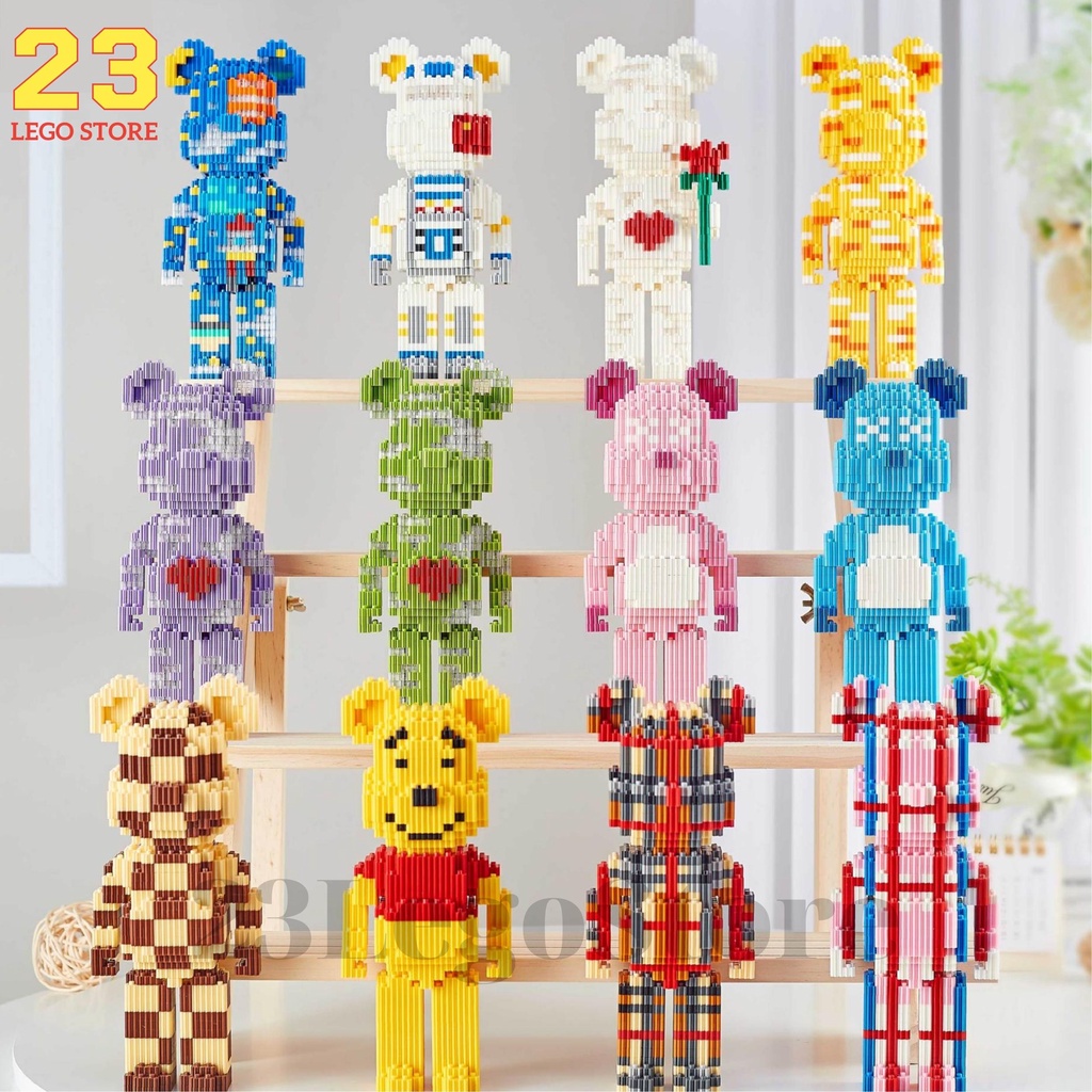 Bộ đồ chơi lắp ghép gấu BearBrick cỡ vừa 20cm Linkgo  , Bộ đồ chơi lắp ráp gấu BearBrick Mini