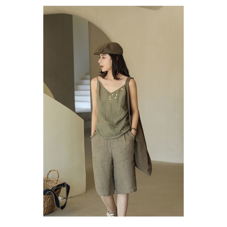 Áo Sát Nách 100% Cotton Dáng Rộng Thêu Họa Tiết Cổ Điển Dễ Phối Đồ Thời Trang Cho Nữ