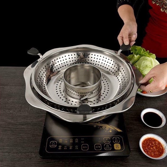 Nồi lẩu xoay Inox kiểu dáng Hàn Quốc ăn lẩu tiện lợi siêu bền rẻ dễ sử dụng nồi lẩu dùng cho bếp từ, nồi lẩu nâng lên