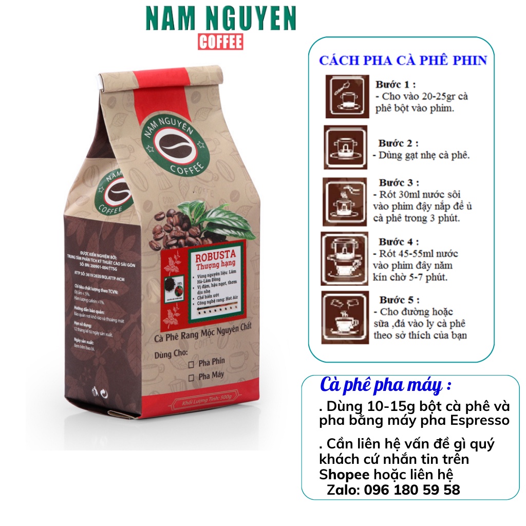 Cà phê nguyên chất rang xay Robusta Thượng hạng  dùng pha phim,pha máy từ Nam Nguyên Coffee