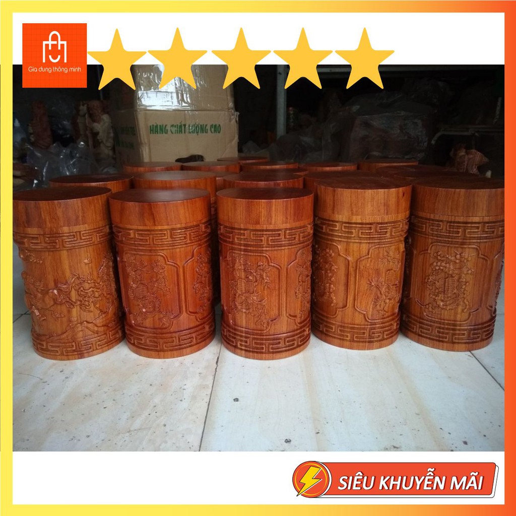 Hộp đựng chè gỗ Hương nguyên khối khắc CNC No.1