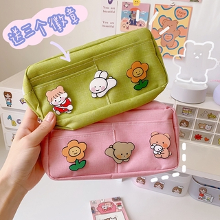 Túi Đựng Bút Vải Canvas Cỡ Lớn Đa Năng Kiểu Hàn Quốc Dễ Thương Cho Học Sinh Tiểu Học