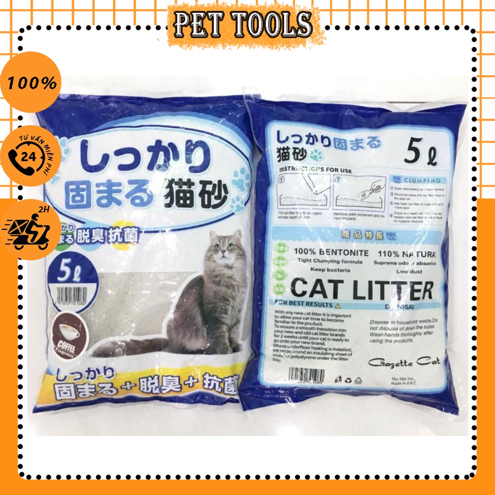 Cát vệ sinh Nhật Bản Cat Litter Kitty Pet 5L 1 tải 6 bao cho mèo cát nhật trắng siêu vón khử mùi tốt PetTools