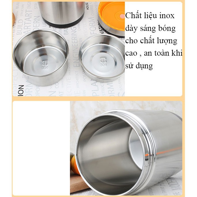 CaMen Hộp Cơm Giữ nhiệt Inox 304 3 ngăn 2 Lớp Giữ Nhiệt Trên 6H